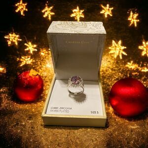 NWT Charter club purple amethyst color cubic zirconia silver plated ring size 5